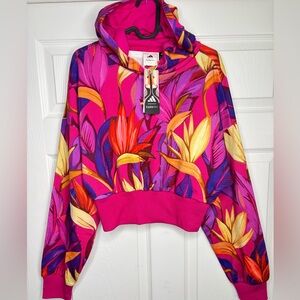 ADIDAS  X FARM RIO birds of paradise cropped hoodie tropical print size MED NEW